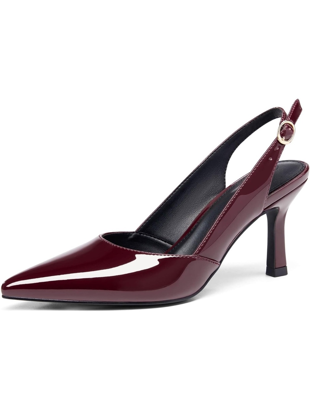 Jztacn Patent Leather Slingback Pointed-Toe Pumps in Burgundy